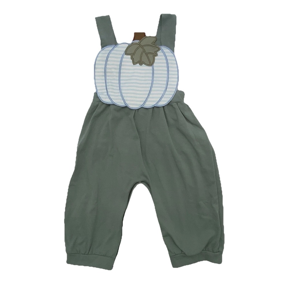 Abby & Evie Boys Size 9M Months Sage Pumpkin Applique Romper NWT